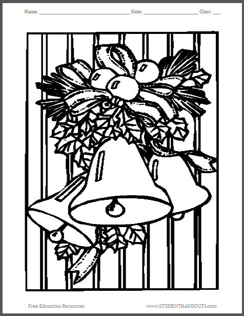 Silver christmas bells coloring sheet student handouts