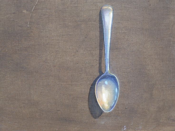 Spoon oil painting painted on an old book jacket oil painting still life painting painting