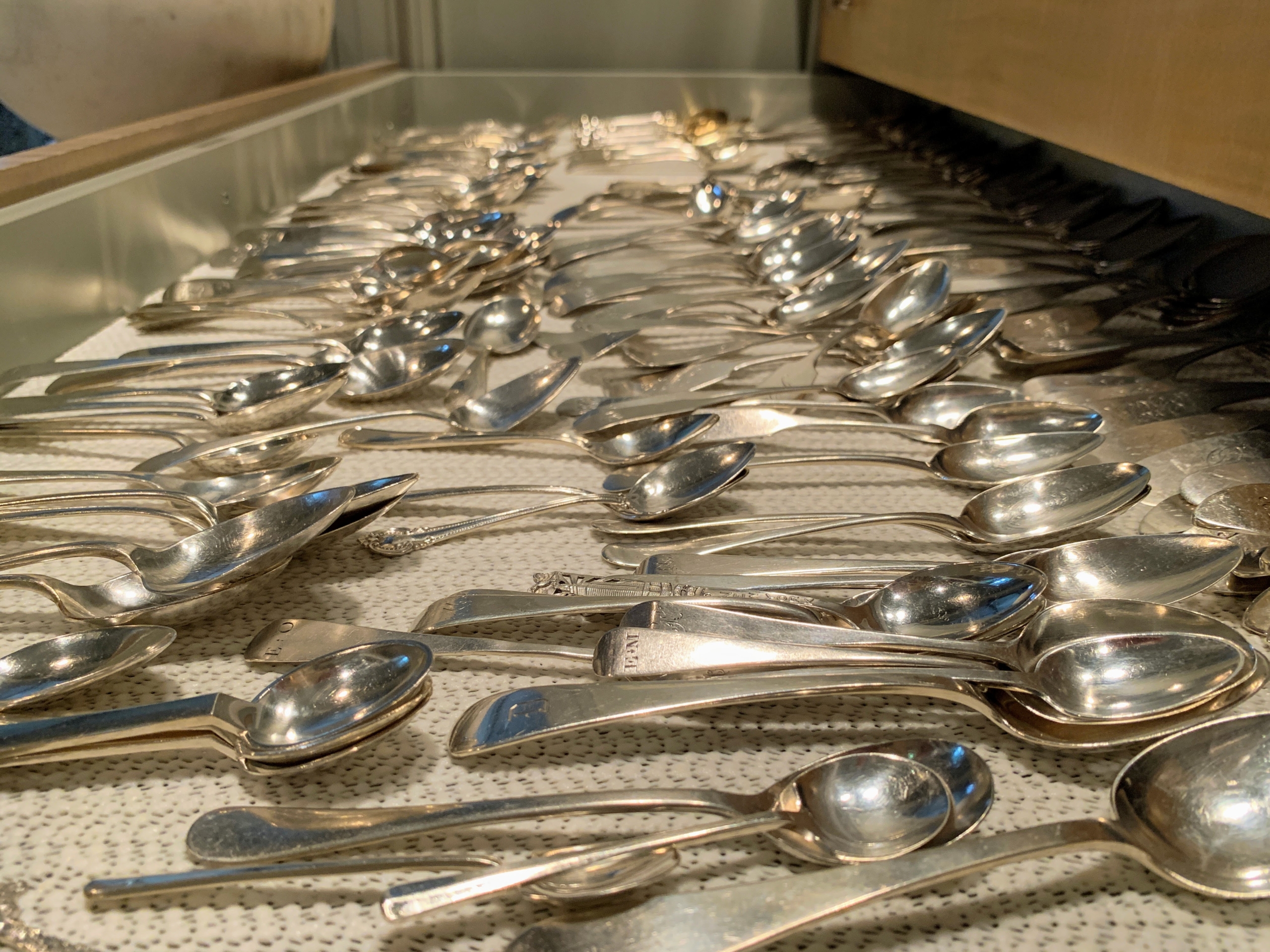 Polishing silver forks spoons and knives