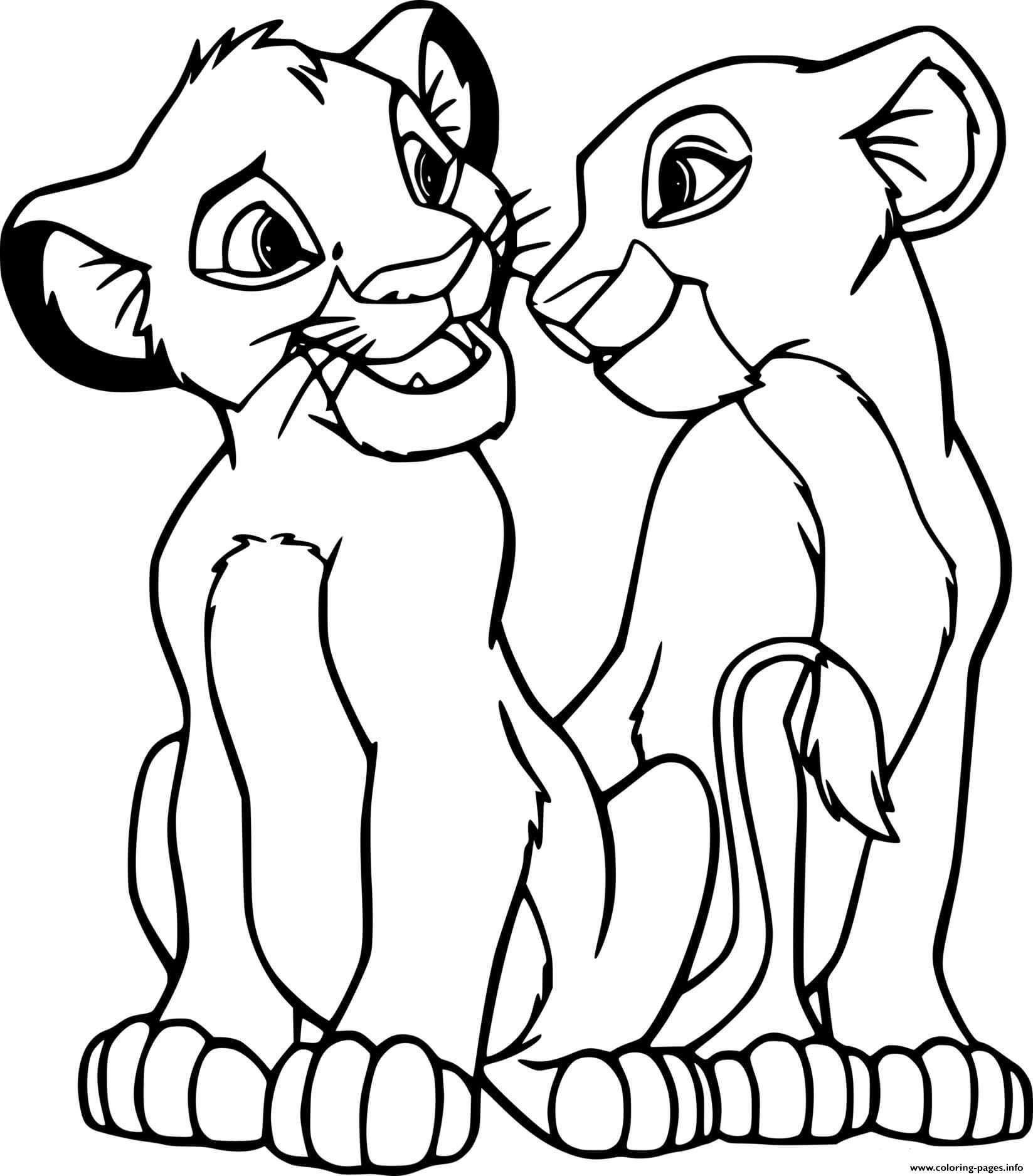 Young simba and nala coloring page printable