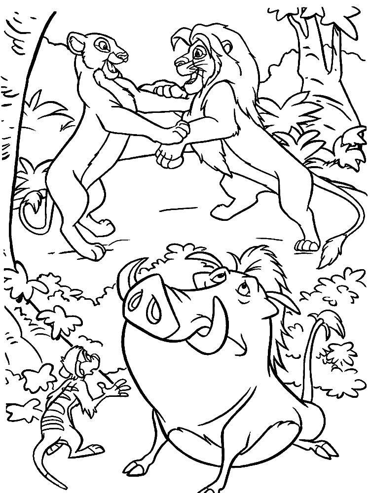 Online coloring pages coloring page simba and nala hugging the lion king download print coloring page