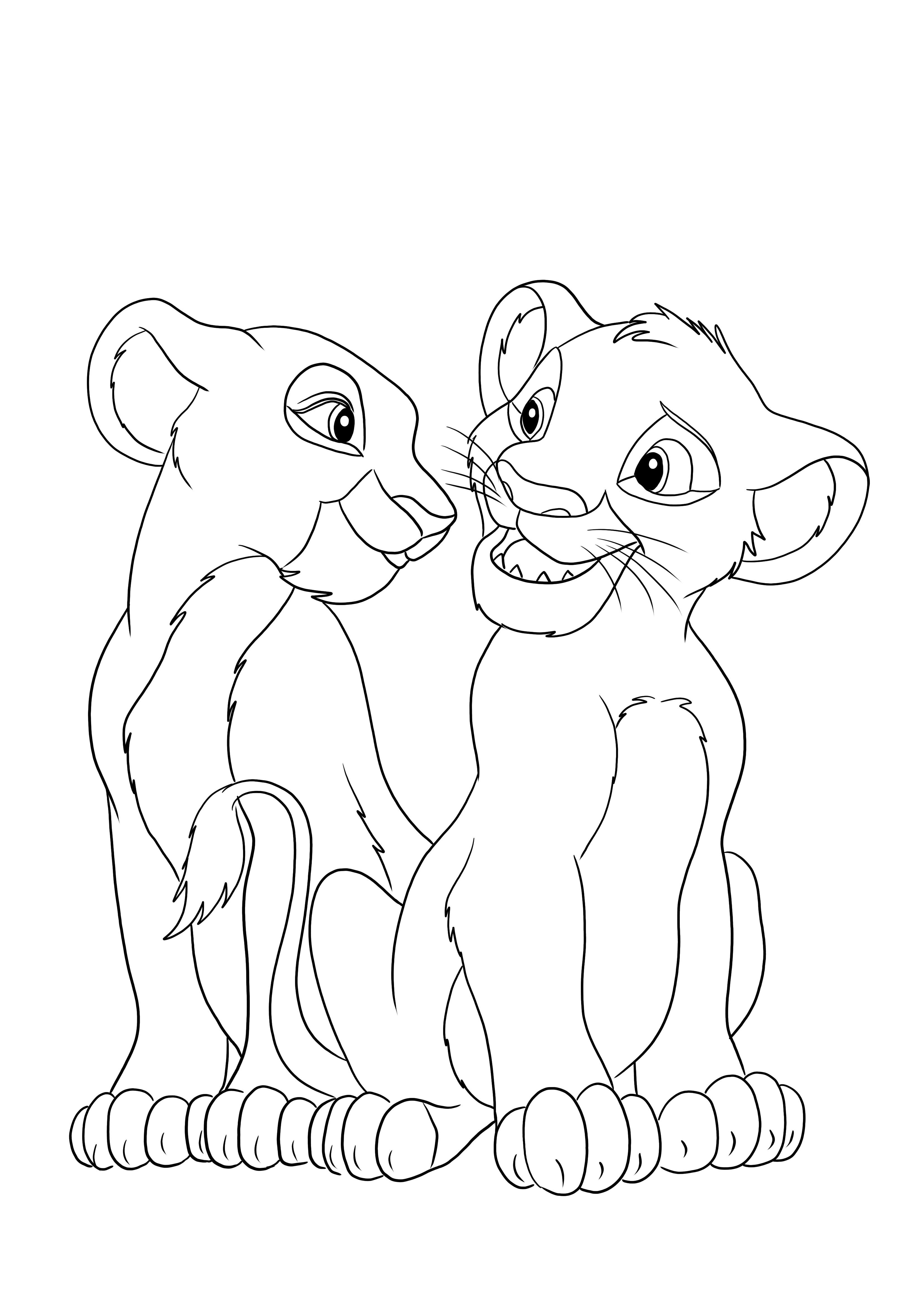 A free coloring image of simba mirroring to print and enjoy coloring time