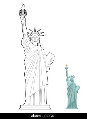 Libro para colorear de la tatua de la libertad sãmbolo de la libertad y la democracia en tados unidos monumento de la arquitectura de tilo lineal cultura en nueva york tados unidos