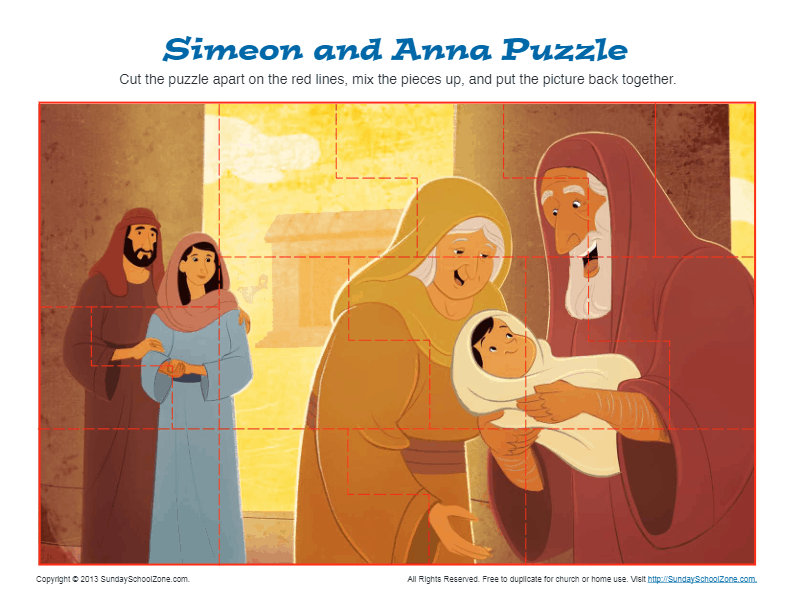 Simeon and anna puzzle kids ministry printable activities