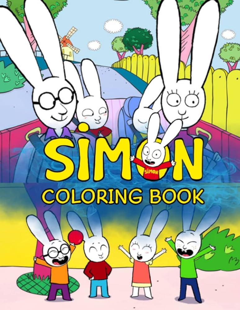 Simán coloring book premium illustration pages to color with one sided coloring pages about super rabbit characters and iconic scenes for kids toddlers schneck allan hj books