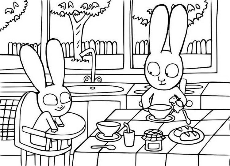 Coloring page simon rabbit breakfast coloring pages rabbit colors kid coloring page