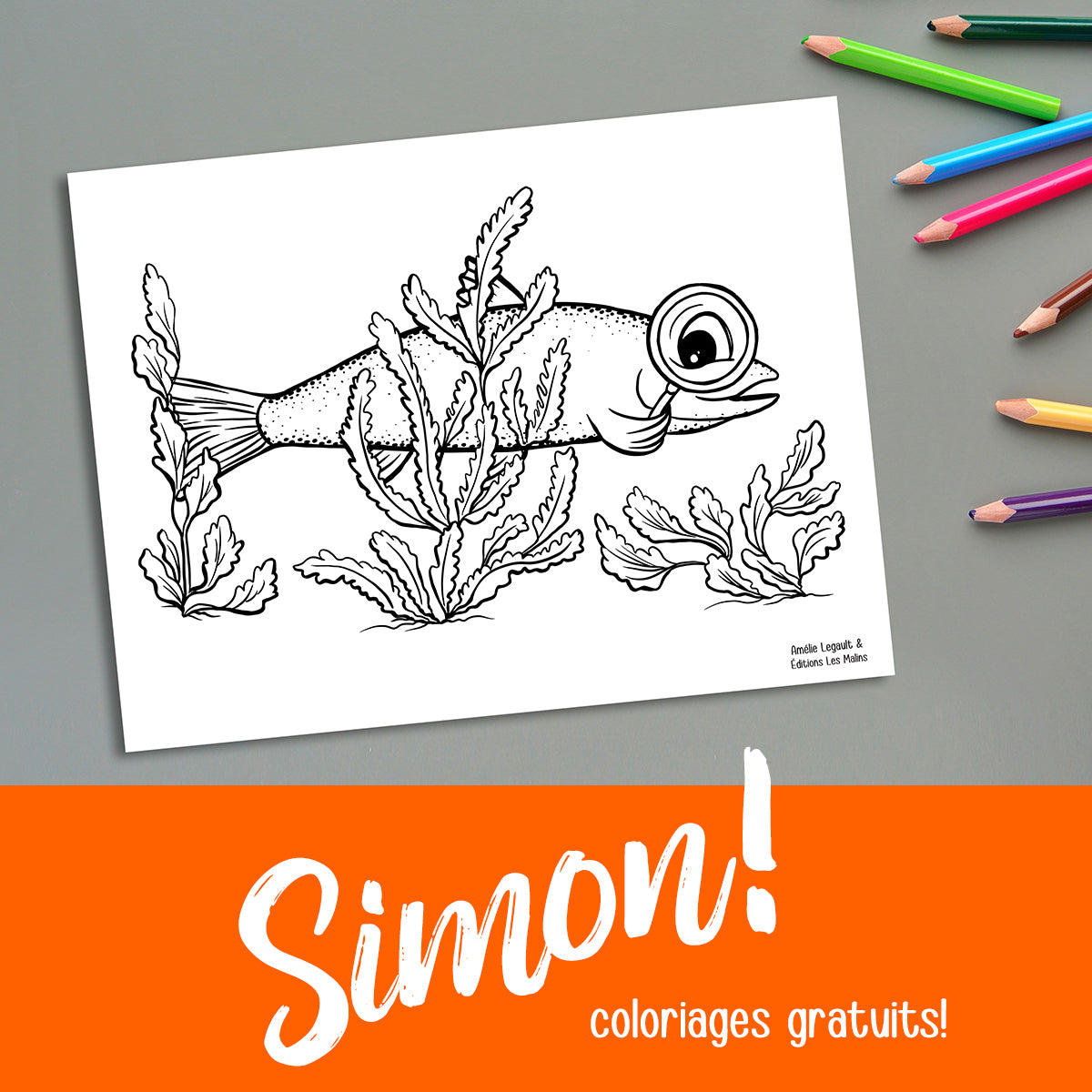 Set of simon the salmon coloring pages