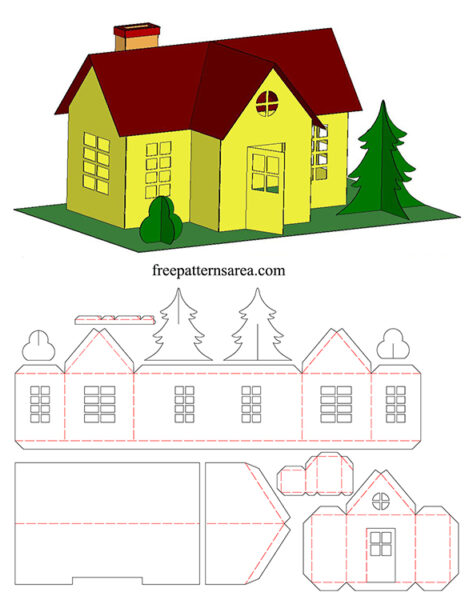 Printable d paper house template for craft