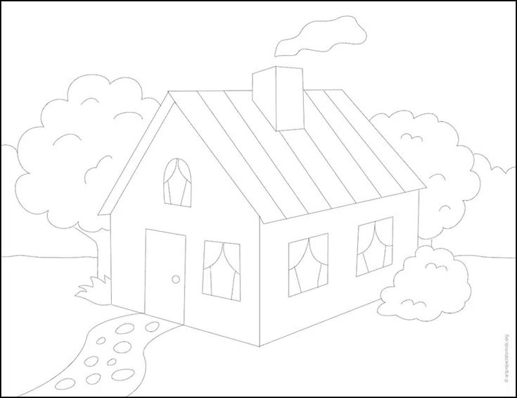 Easy how to draw a d house tutorial and d house coloring page house colouring pages cartoon house coloring pages