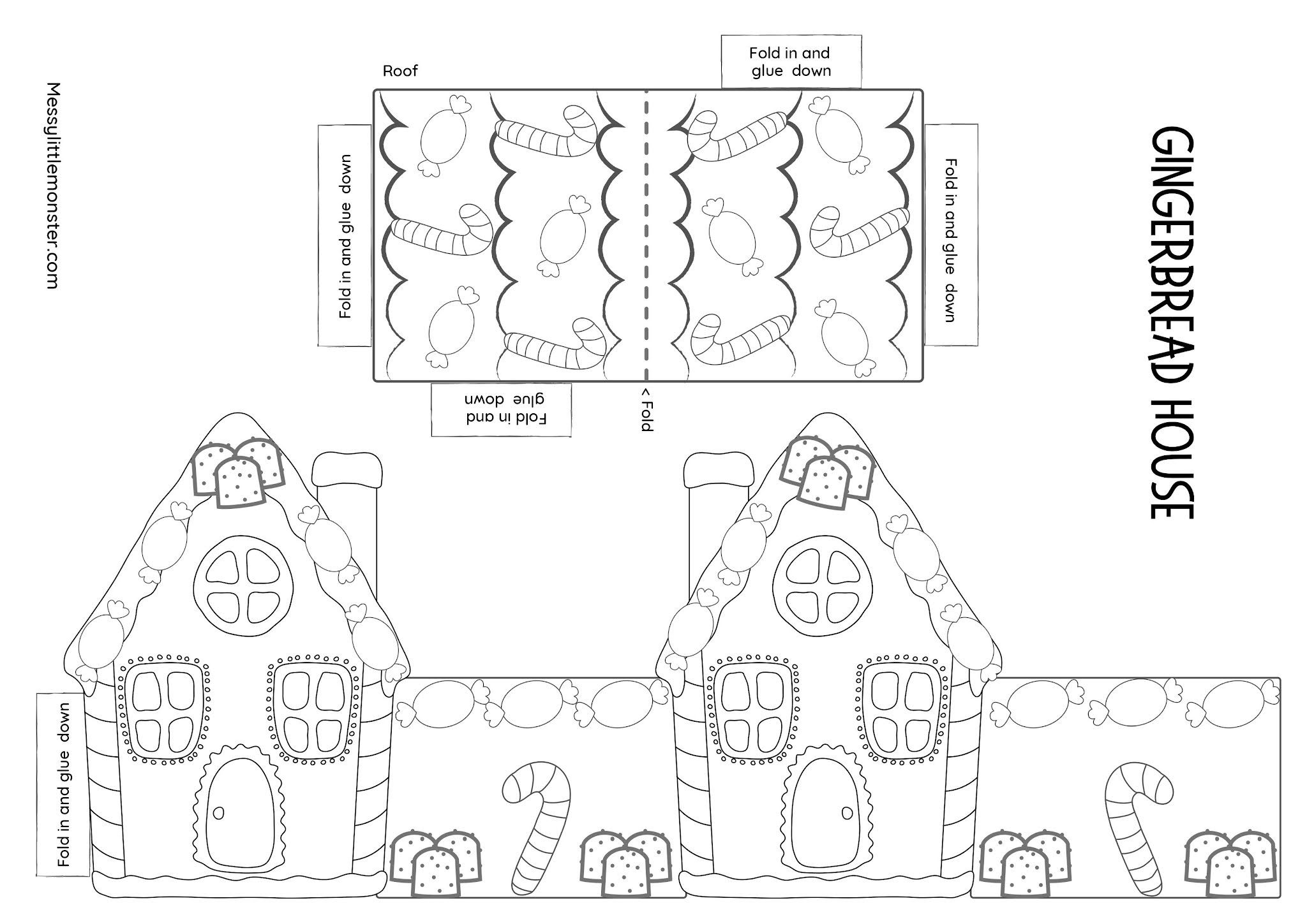 Paper gingerbread house template included