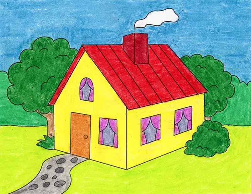 Easy how to draw a d house tutorial and house coloring page