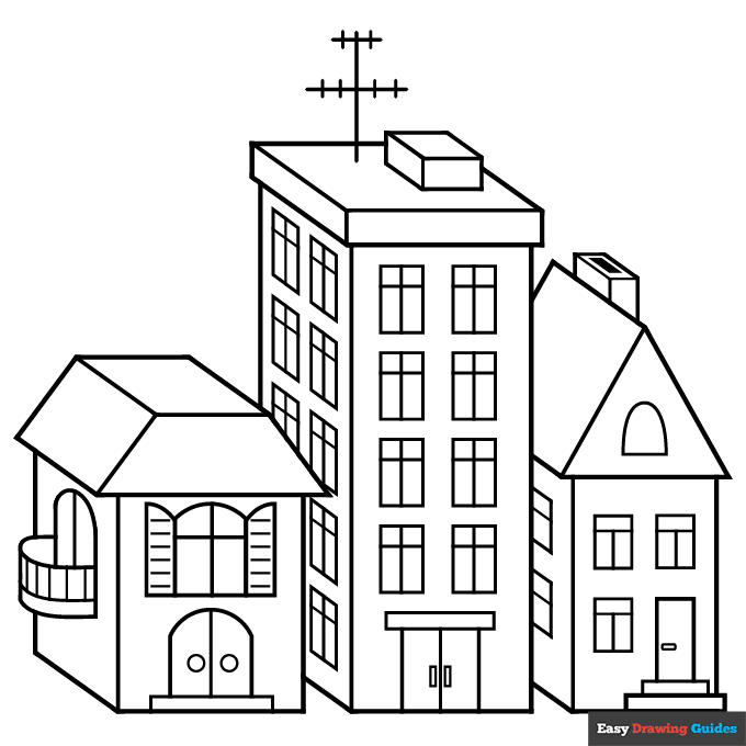 Easy d buildings coloring page easy drawing guides