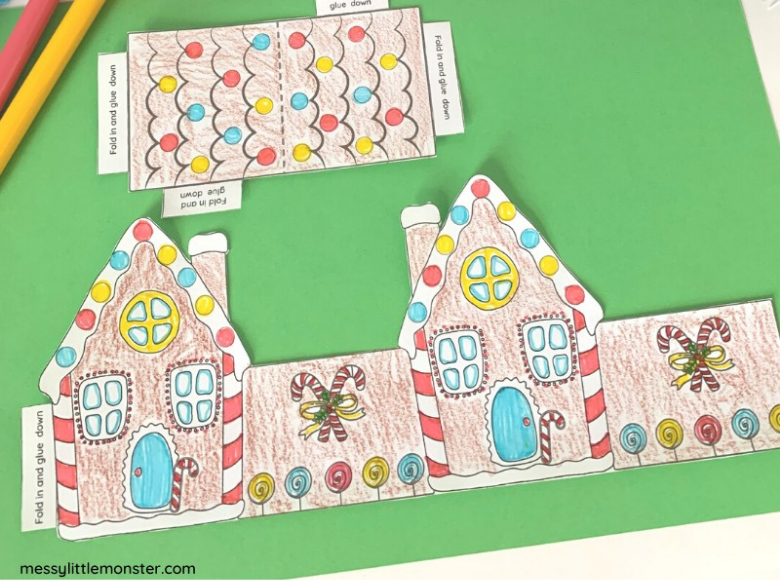 Paper gingerbread house template included