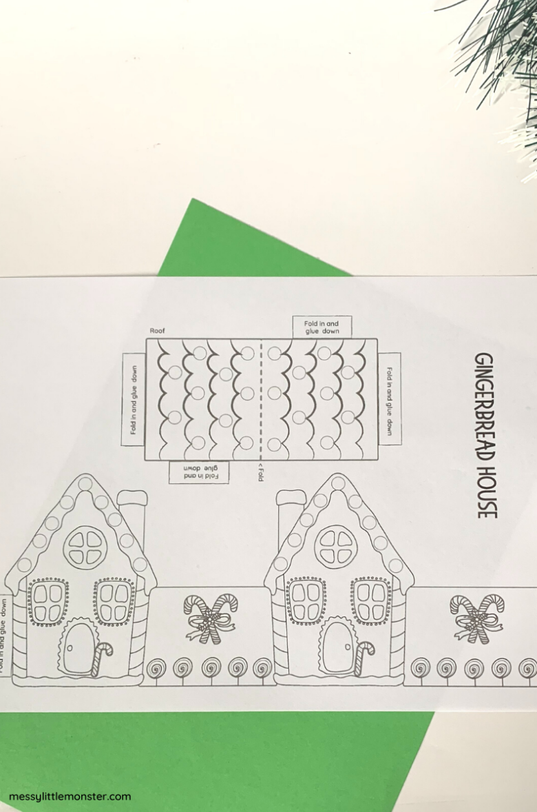 Paper gingerbread house template included