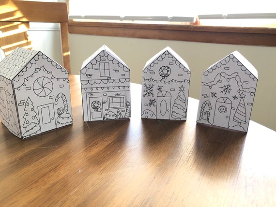 Christmas coloring page paper houses set of download now