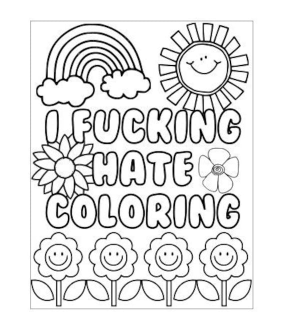 Simple adult coloring page i fucking hate coloring printable coloring book sweary quotes download now