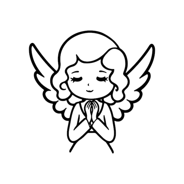 Premium vector vector little angel cartoon coloring page illustration for kids coloring book cute hand drawn