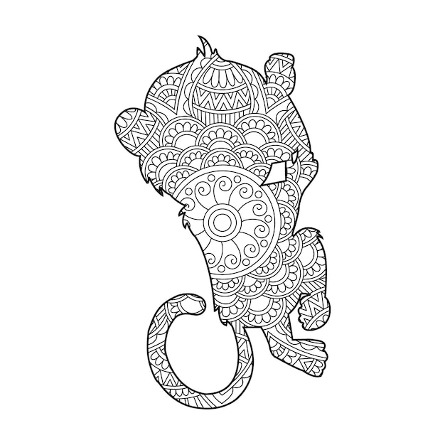 Premium vector zentangle monkey mandala coloring page for adults animal coloring book antistress coloring page