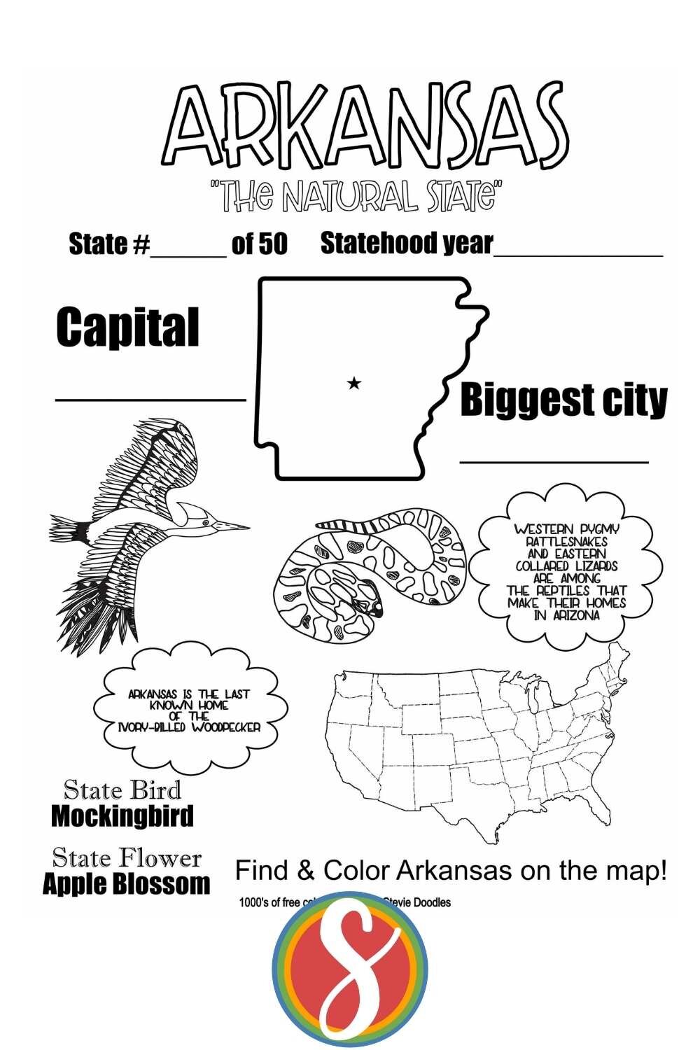 Free arkansas coloring pages â stevie doodles