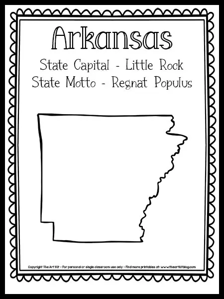 Arkansas state outline coloring page free printable â the art kit