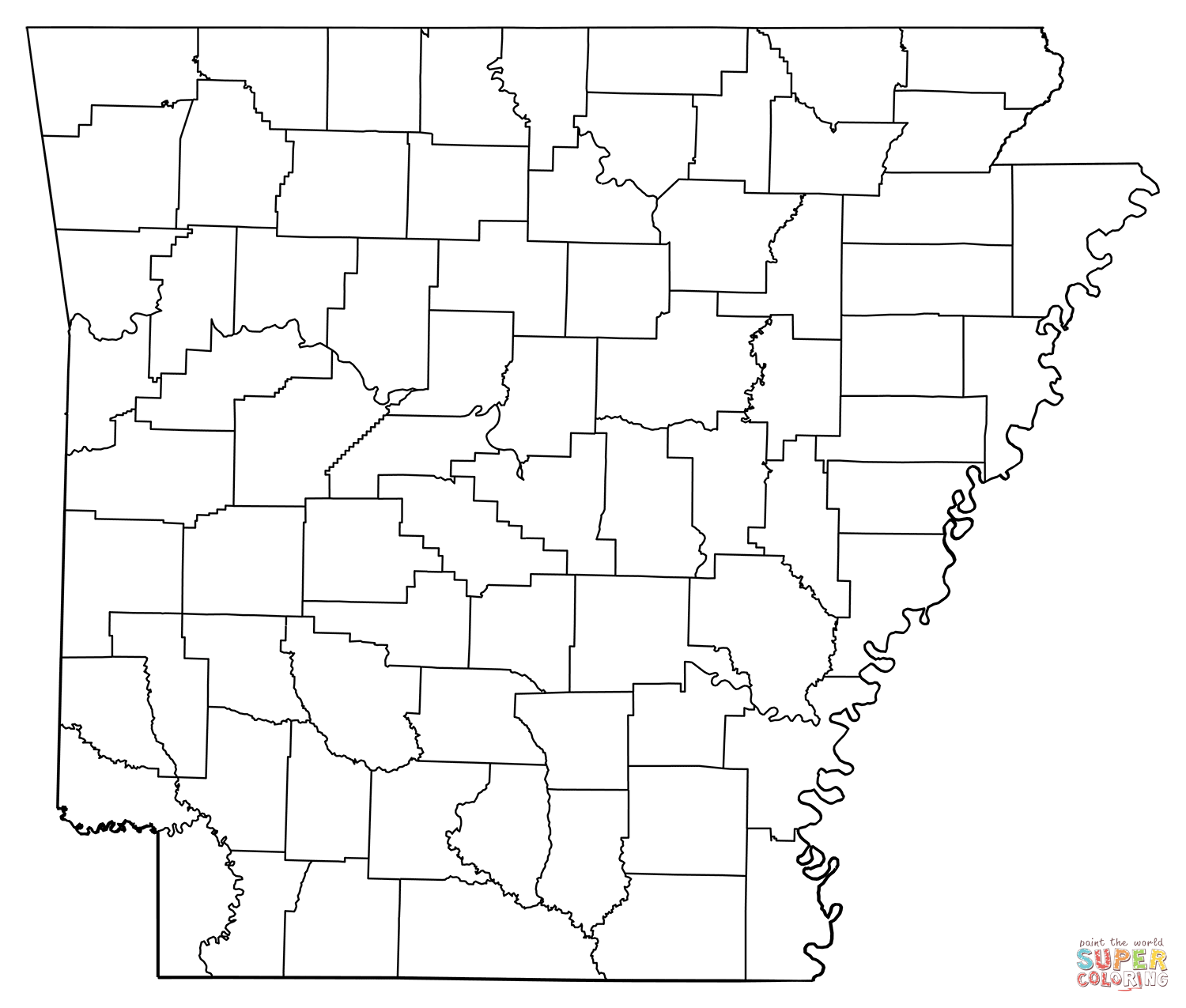 Outline map of arkansas counties coloring page free printable coloring pages