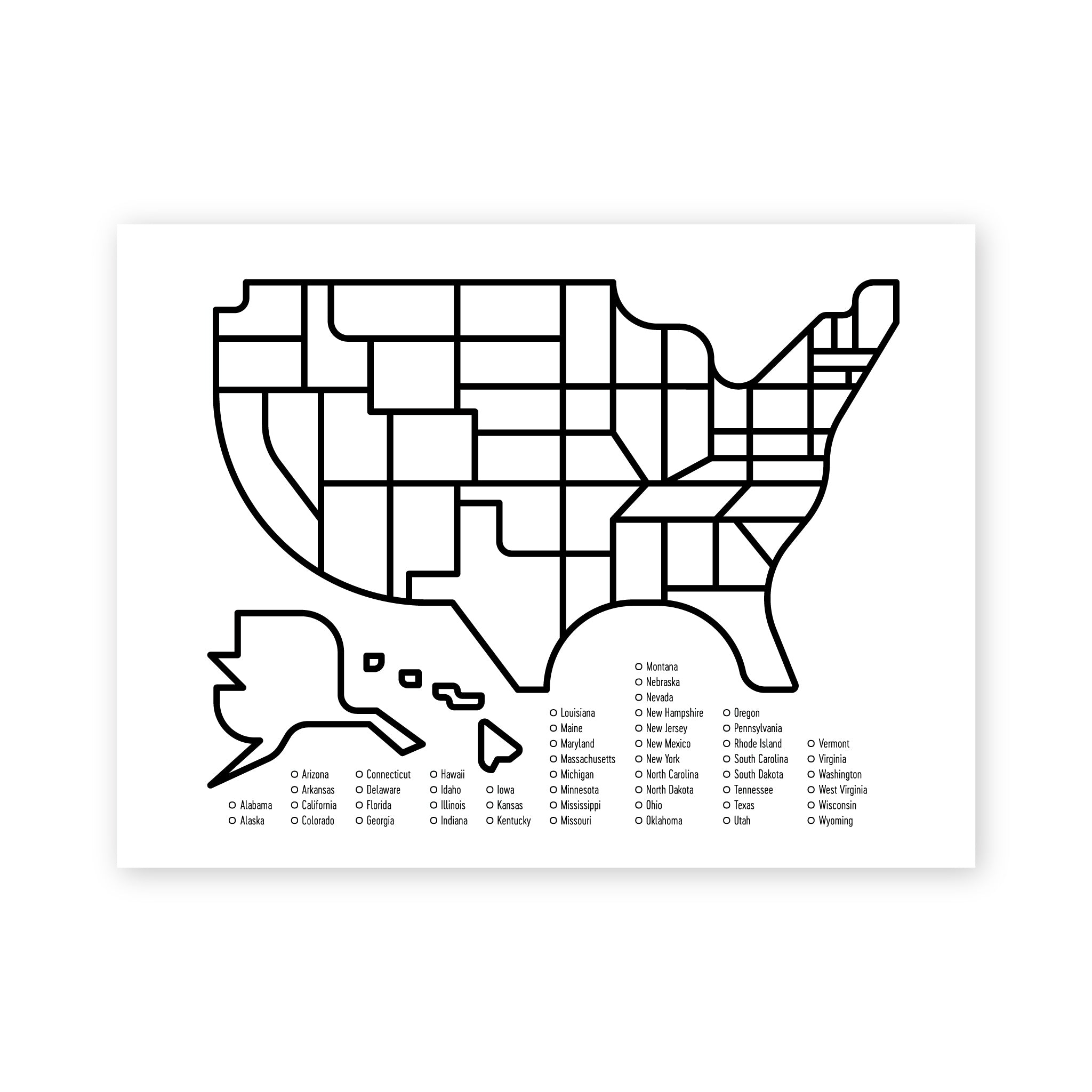 Usa states check off map screen print â fell