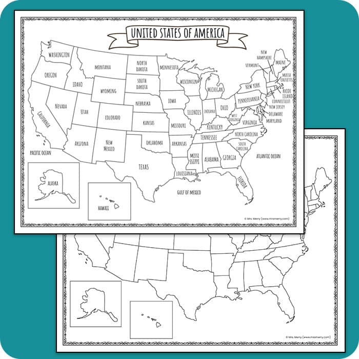 Printable map of the united states mrs merry