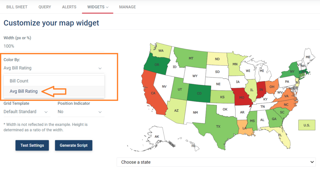 Color coding a bill map by average bill rating