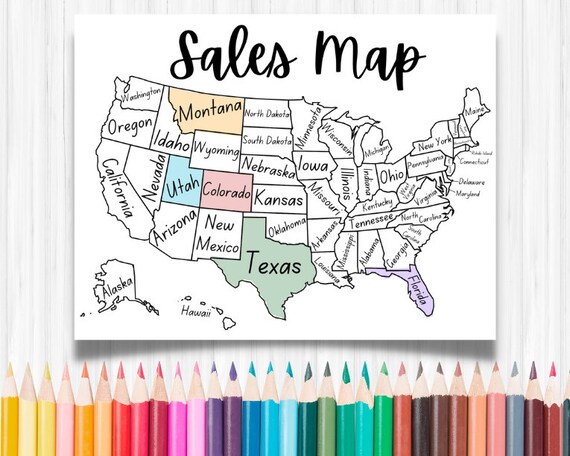 Us sales map printable printable sales map sales tracker coloring page my sales map simple sales tracker sales map