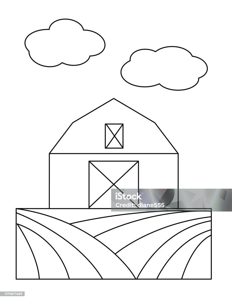 Cute childrens farm coloring book page barn stock illustration