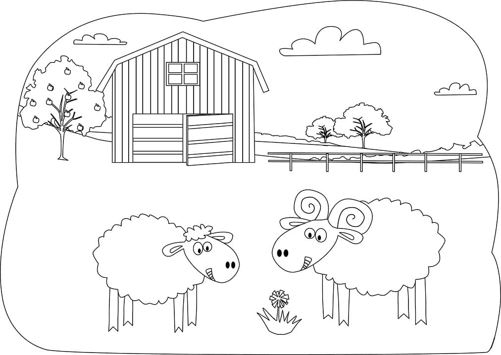 Simple sheep on the farm coloring page