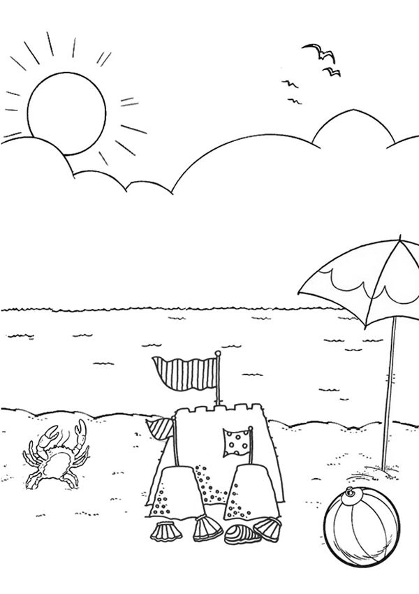 Free online beach colouring page