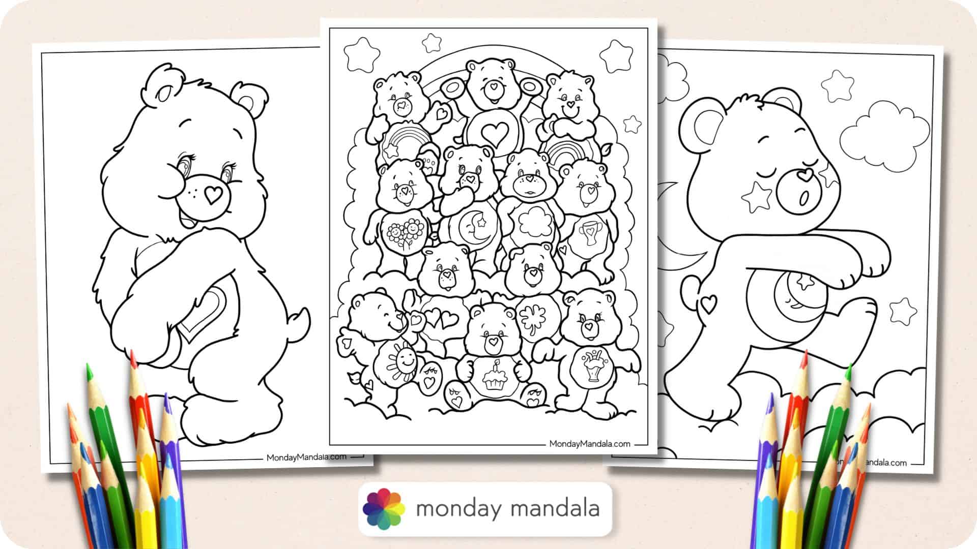 Care bears coloring pages free pdf printables