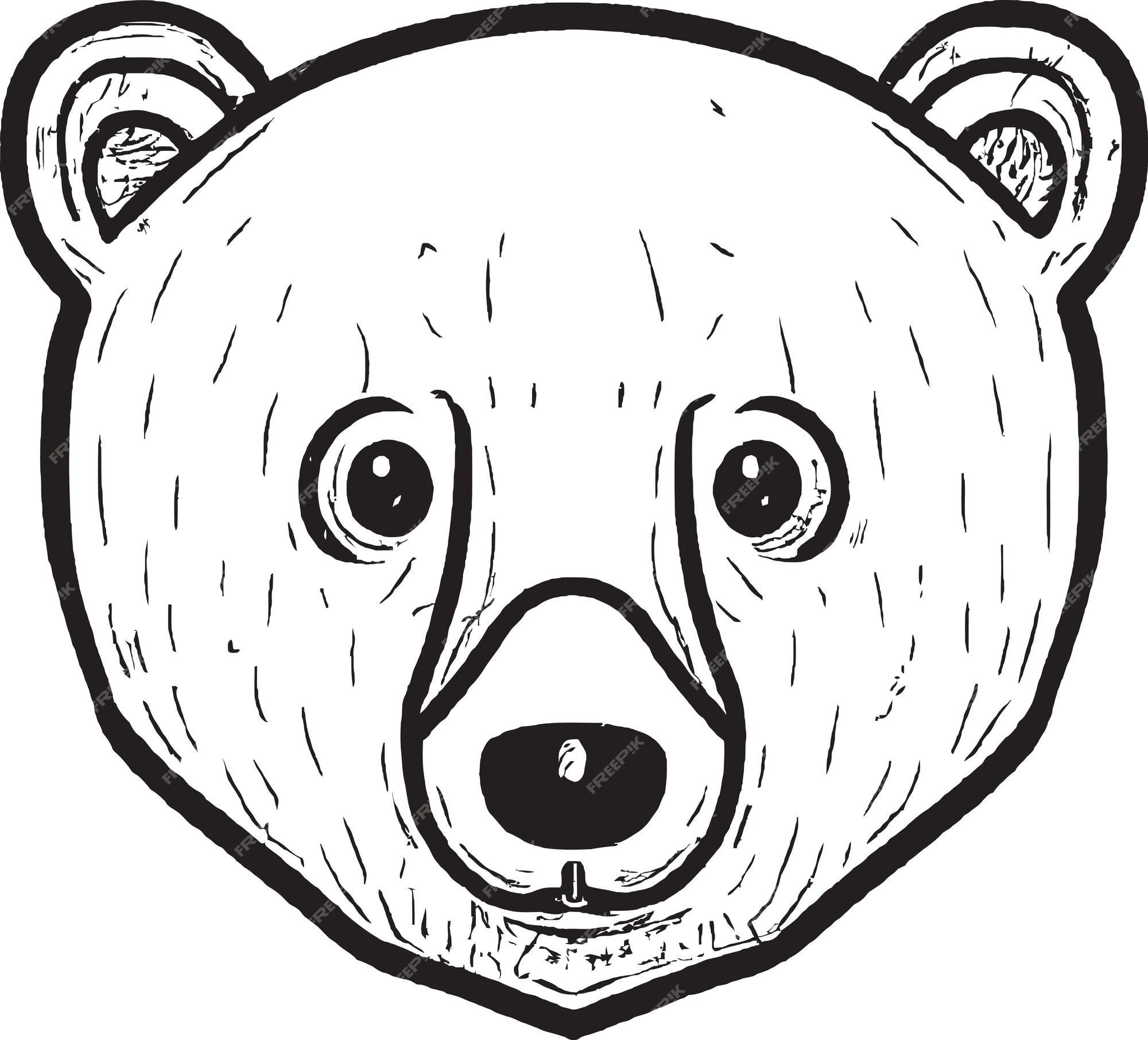 Premium vector a drawing of a bears face with a black and white drawing of the face