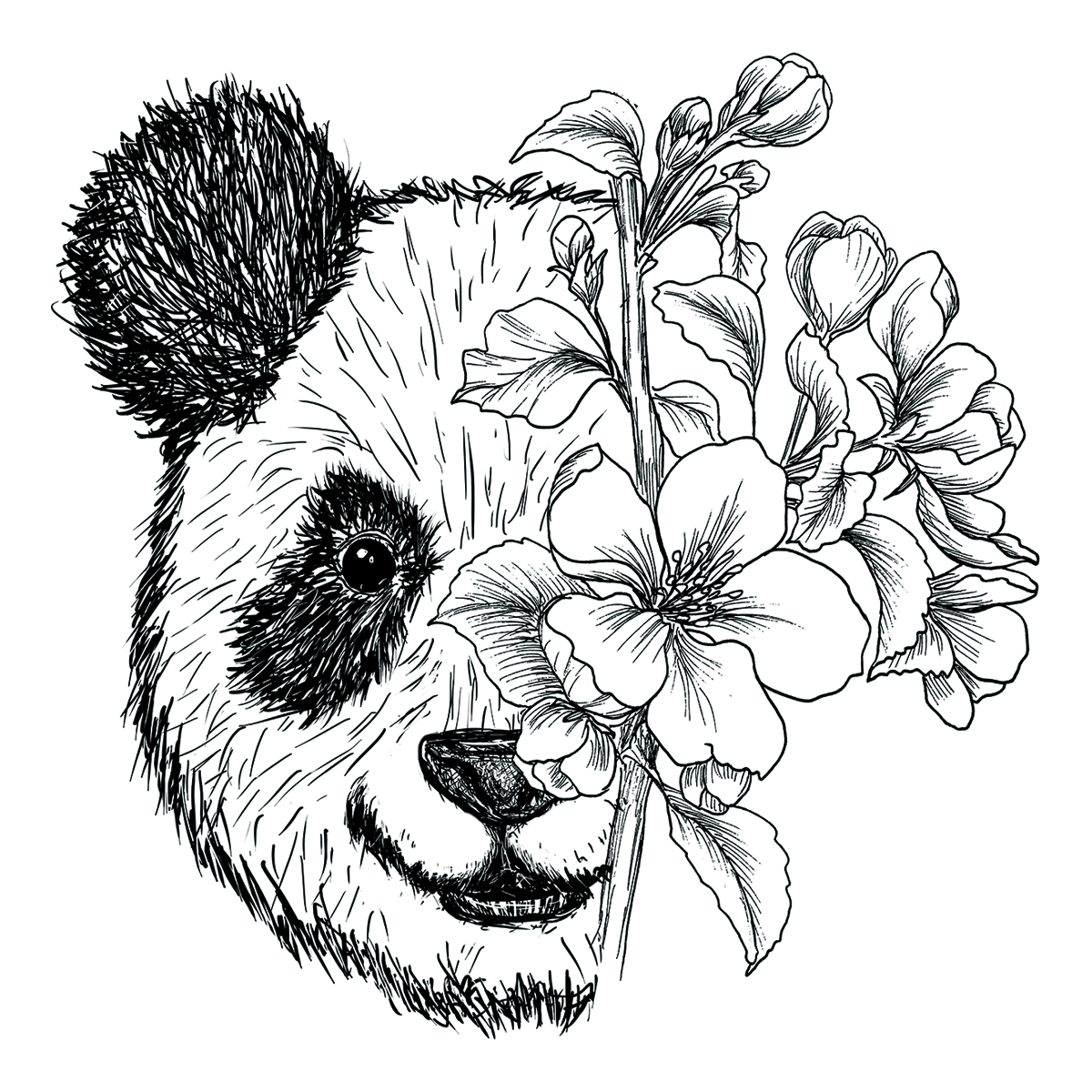 Floral panda bear temporary tattoo