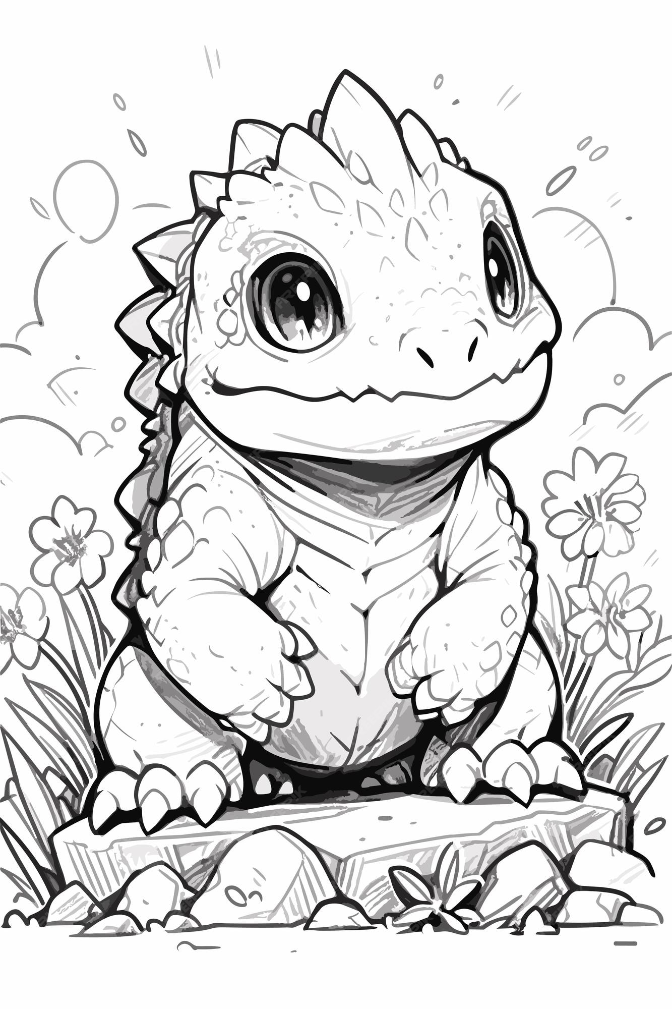 Premium vector cute bearded dragon kids coloring pages line art clean simple