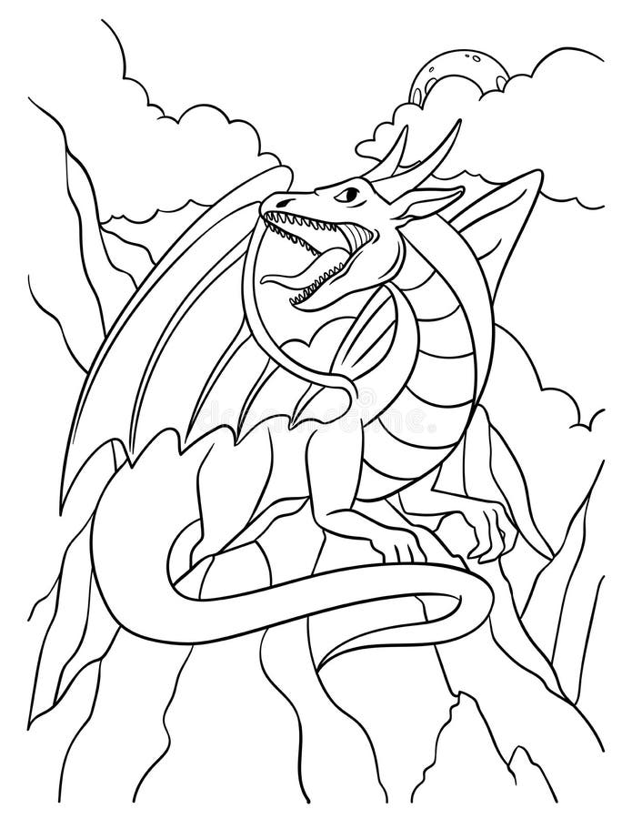 Dragon animal coloring page for kids stock vector