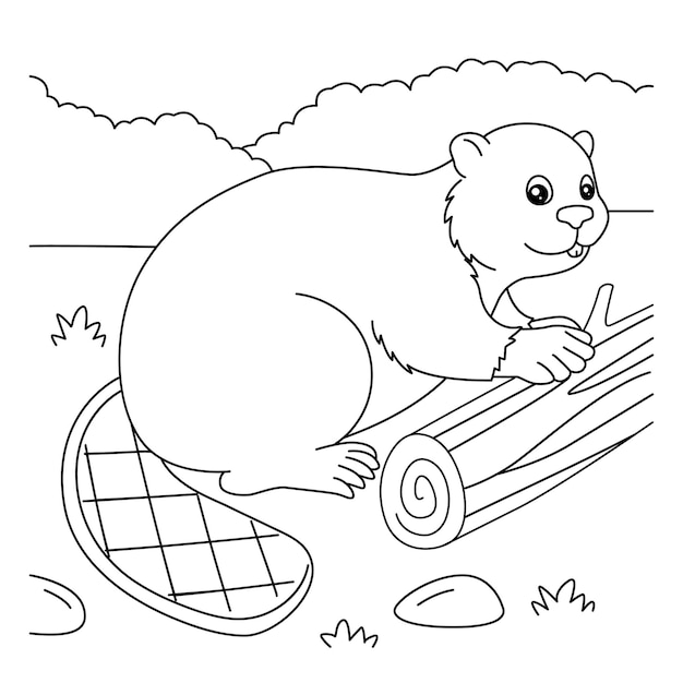 Premium vector beaver coloring page for kids