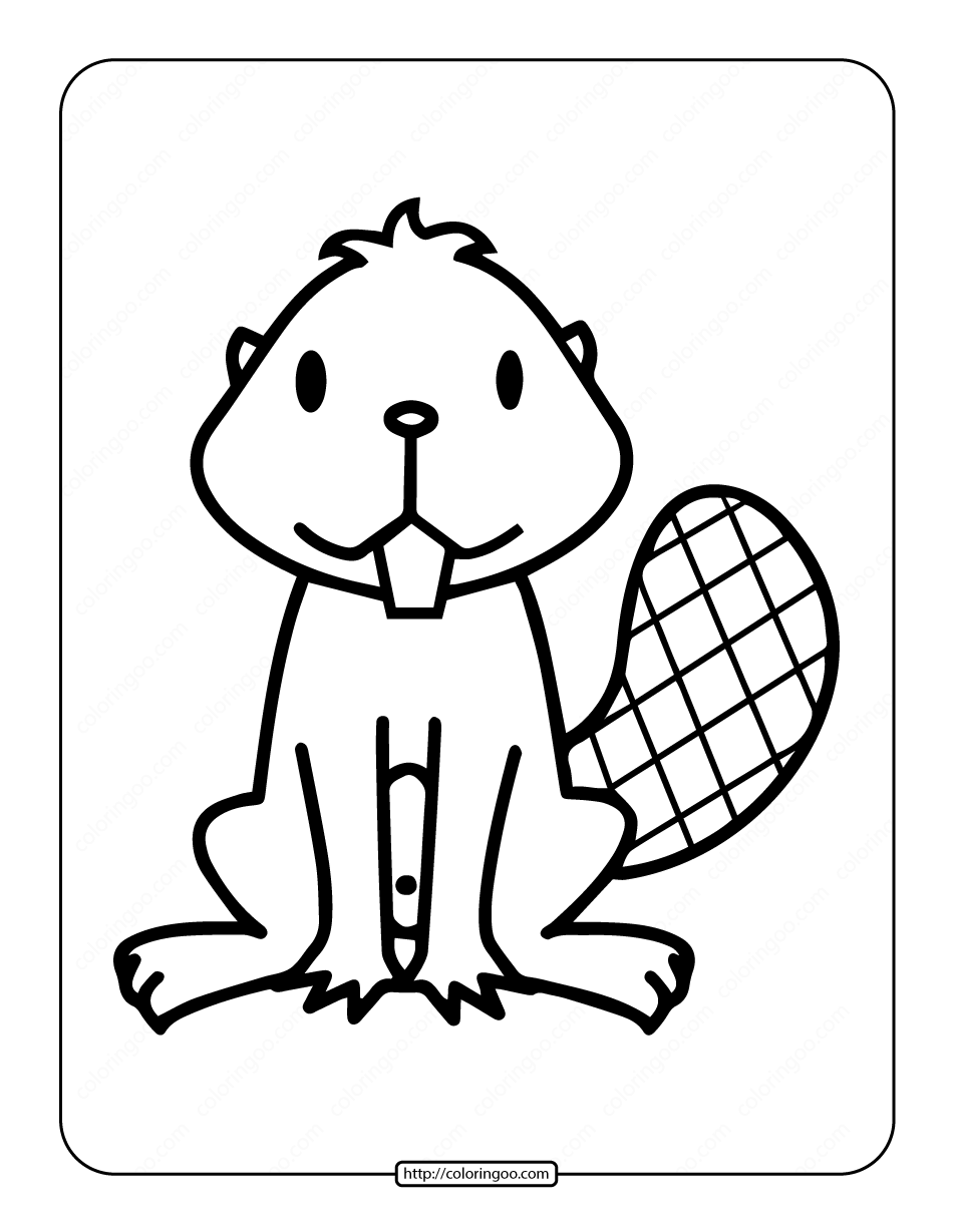 Easy beaver drawing coloring page