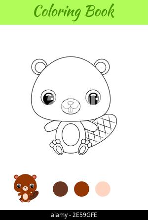 Coloring book little baby beaver coloring page for kids educational activity for preschool years kids and toddlers with cute animal stock vector image art