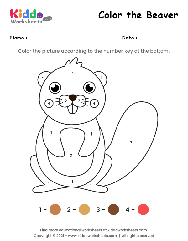 Free printable color the beaver worksheet