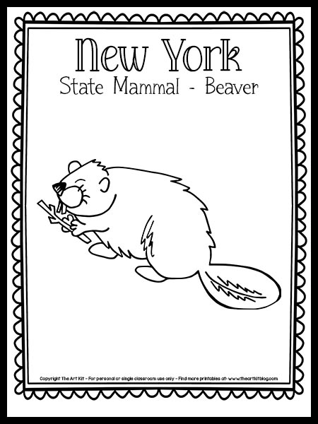 Free printable new york state mammal coloring page beaver â the art kit