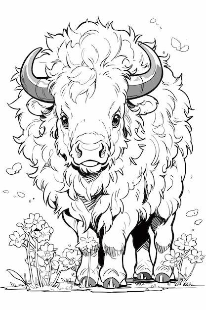 Premium vector bison coloring sheets kids coloring line art clean design simple coloring pages childrens act