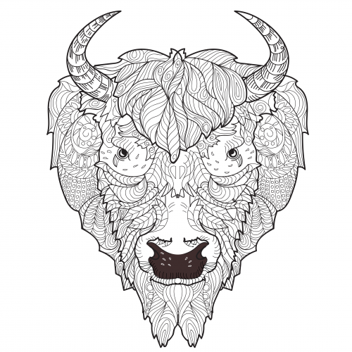 Bison head doodle coloring page