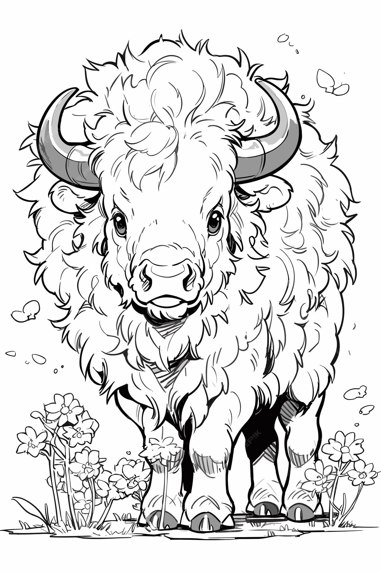 Premium vector bison coloring sheets kids coloring line art clean design simple coloring pages childrens act