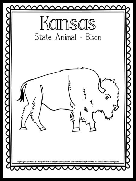 Kansas state animal coloring page bison free printable â the art kit