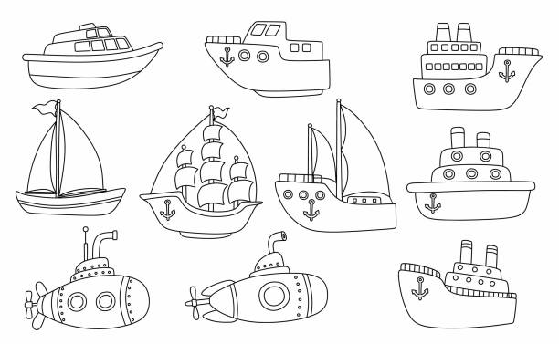 Boat coloring pages stock illustrations royalty