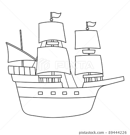 Thanksgiving pilgrim boat isolated coloring page