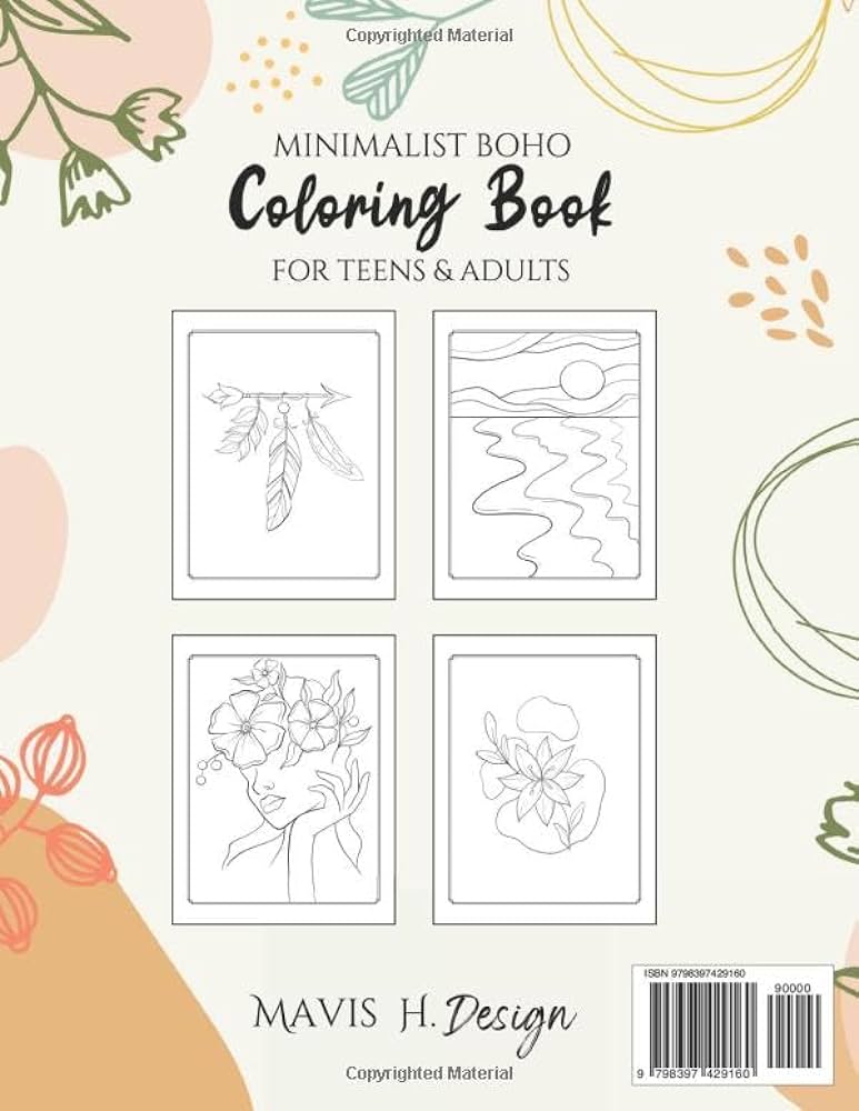 Minimalist boho coloring book for teens adults minimalist boho landscape designs simple coloring pages for relaxation and stress relief design mavis h books