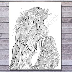 Printable boho coloring page hand drawn instant download print and color at home perfect diy gift instant download